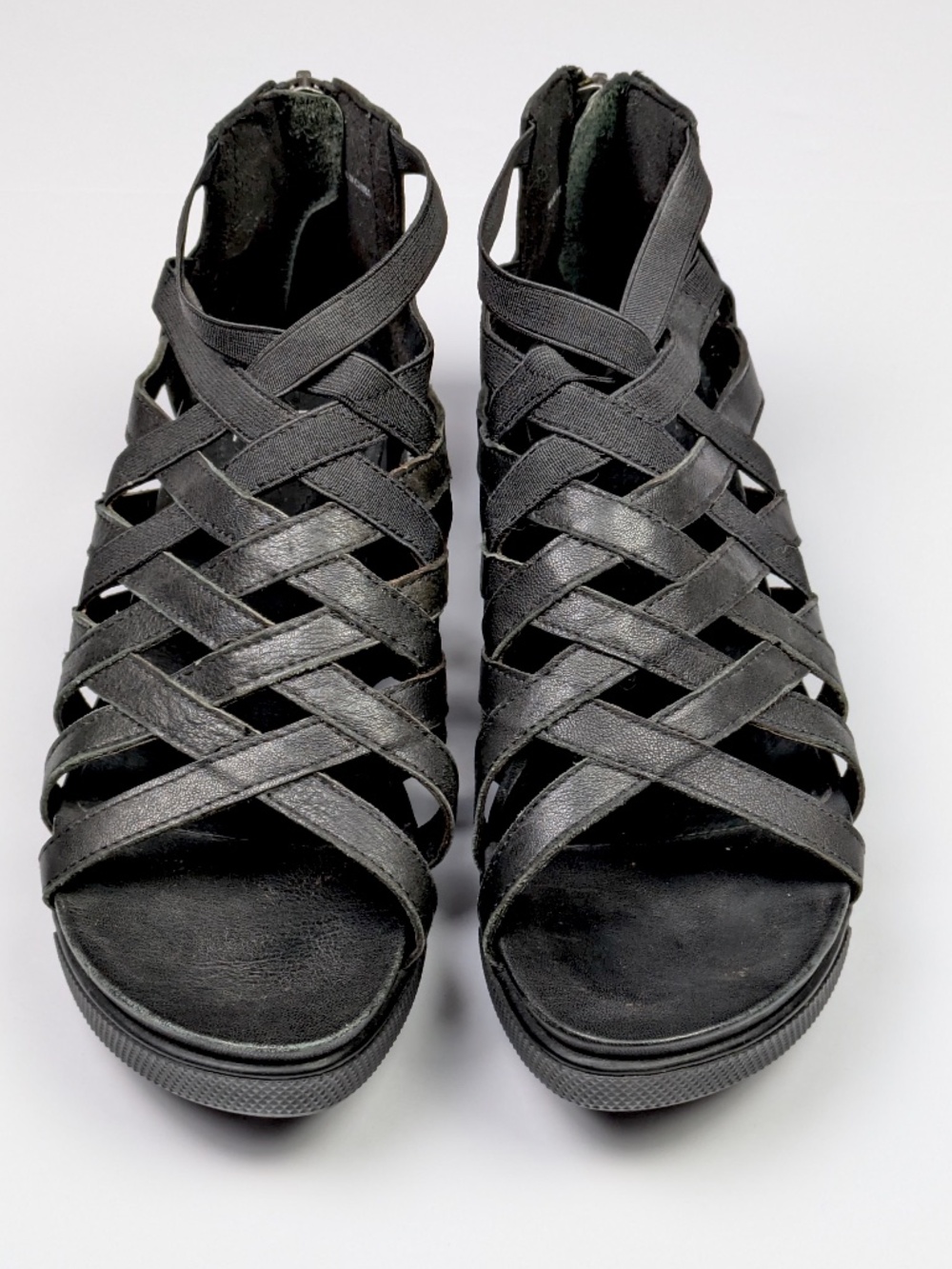Eileen Fisher Gladiator Cage Strappy Black Leather Sandals Size 6.5